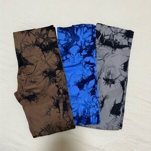 Tie-Dye Leggings Set - Brown, Blue, Gray
